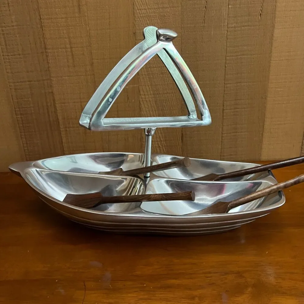 nautical Napkin Condiment Dip Sailboat Shaped Serving Tray sail wood spoons